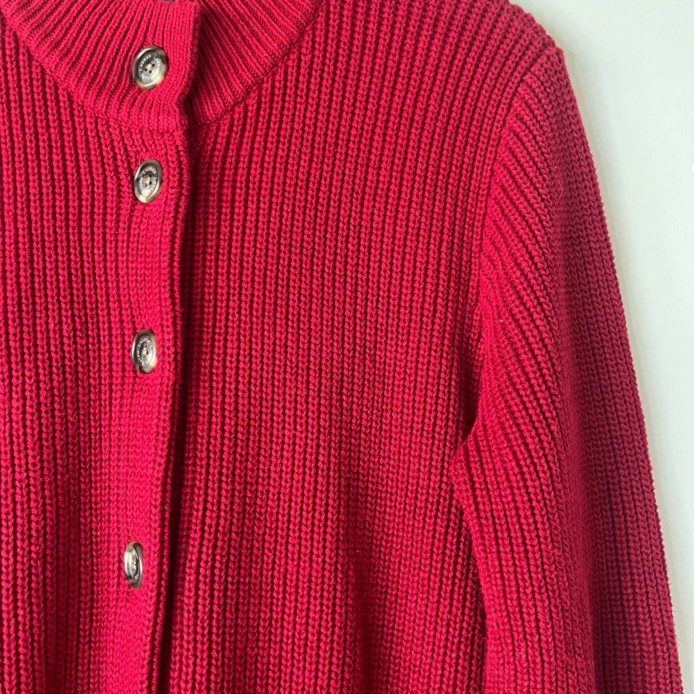 Lauren Ralph Lauren Red Black Stripe Knit Sweater Coat Cardigan Cotton - Picture 3 of 9